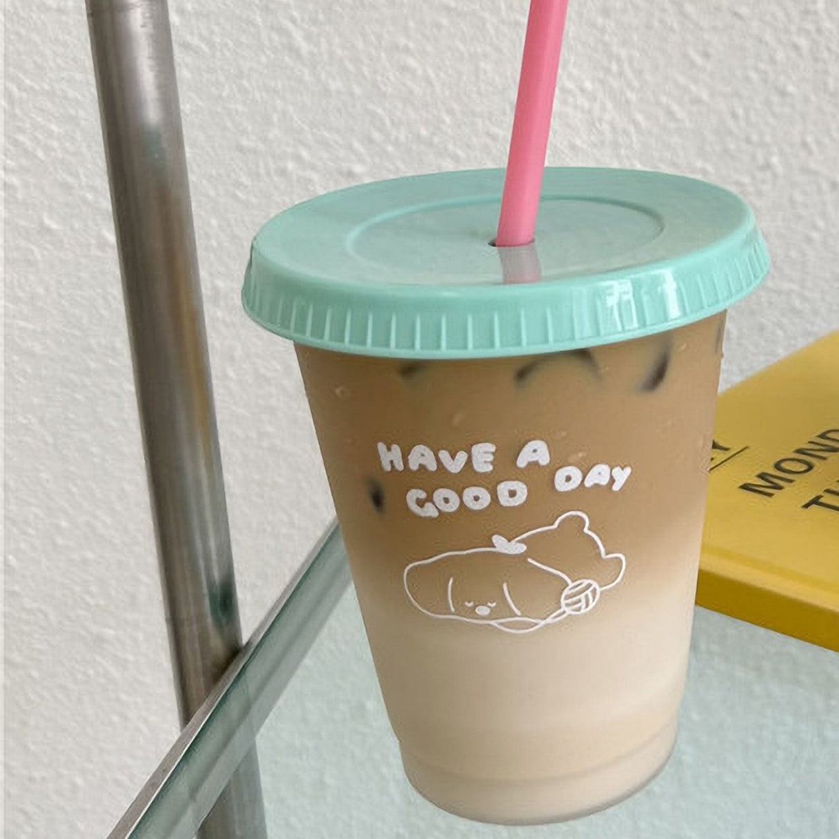 Plastic Coffee Cup Large Capacity Cute Water Cup With Straw Lid for Summer Cold Drinking Dog 470ml