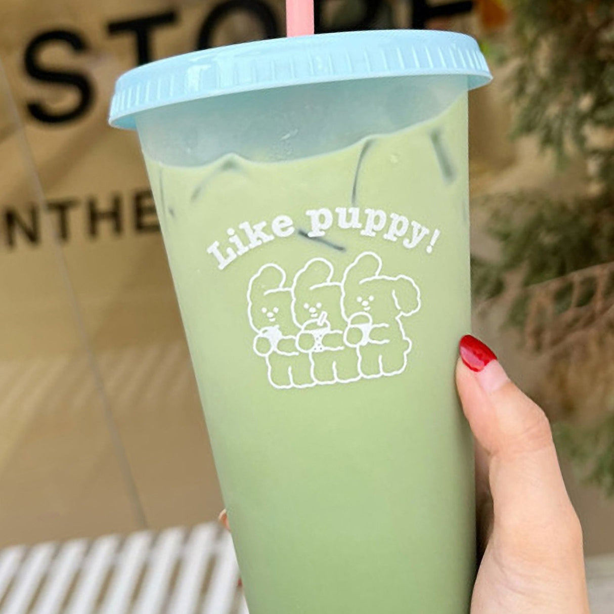 Plastic Coffee Cup Large Capacity Cute Water Cup With Straw Lid for Summer Cold Drinking Three Bears 700ml