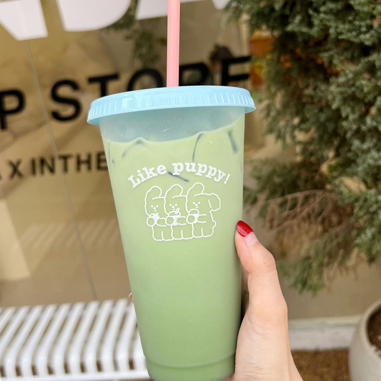Plastic Coffee Cup Large Capacity Cute Water Cup With Straw Lid for Summer Cold Drinking Three Bears 700ml