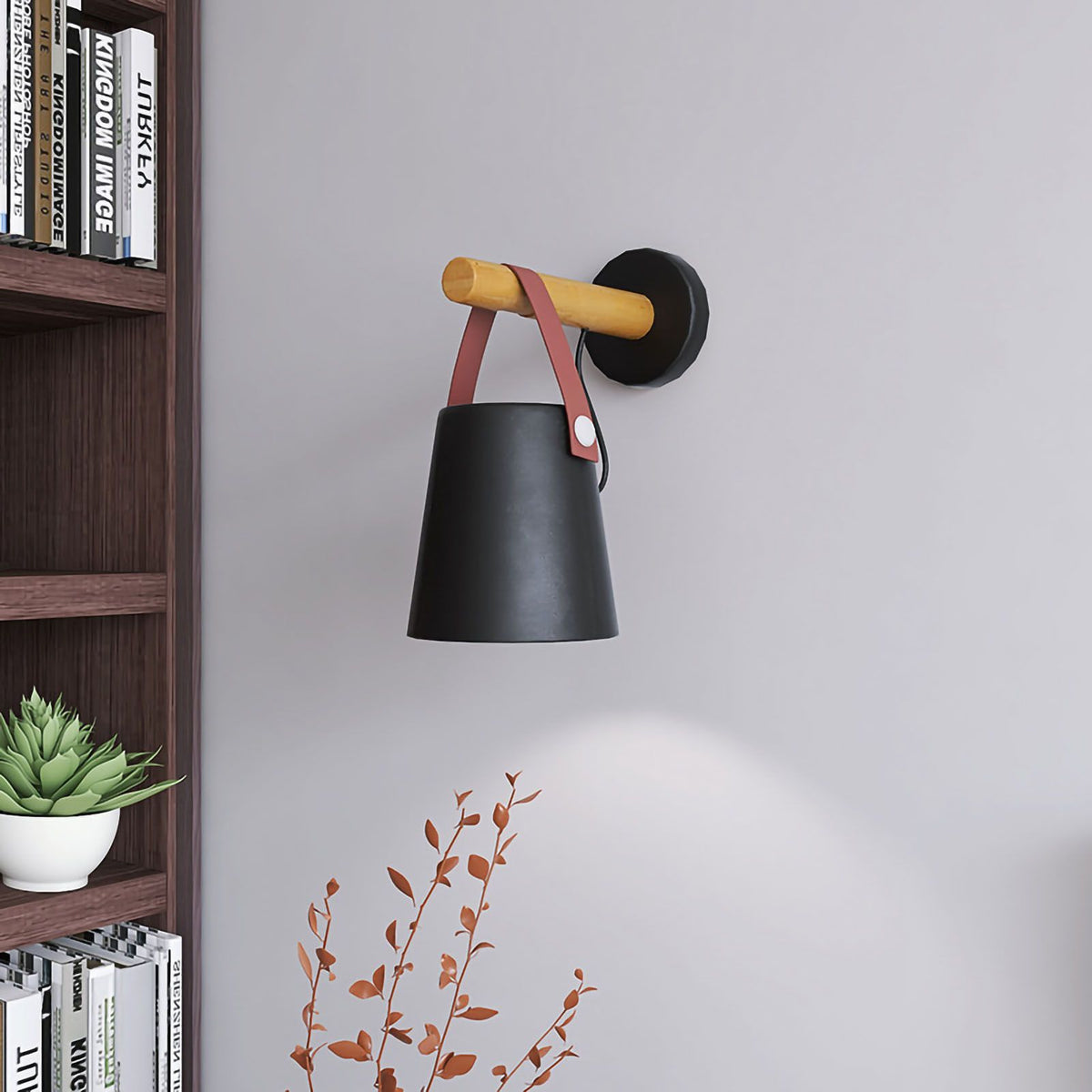 Wall Light Wood Modern Simple Style Night Lamp Home Decoration for Corridor Bedside Black