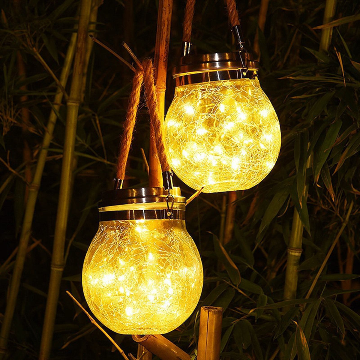 Cracked Glass Solar Lantern 30 LEDs Waterproof Outdoor Solar Hanging Jar Light for Patio Courtyard Festival Warm White