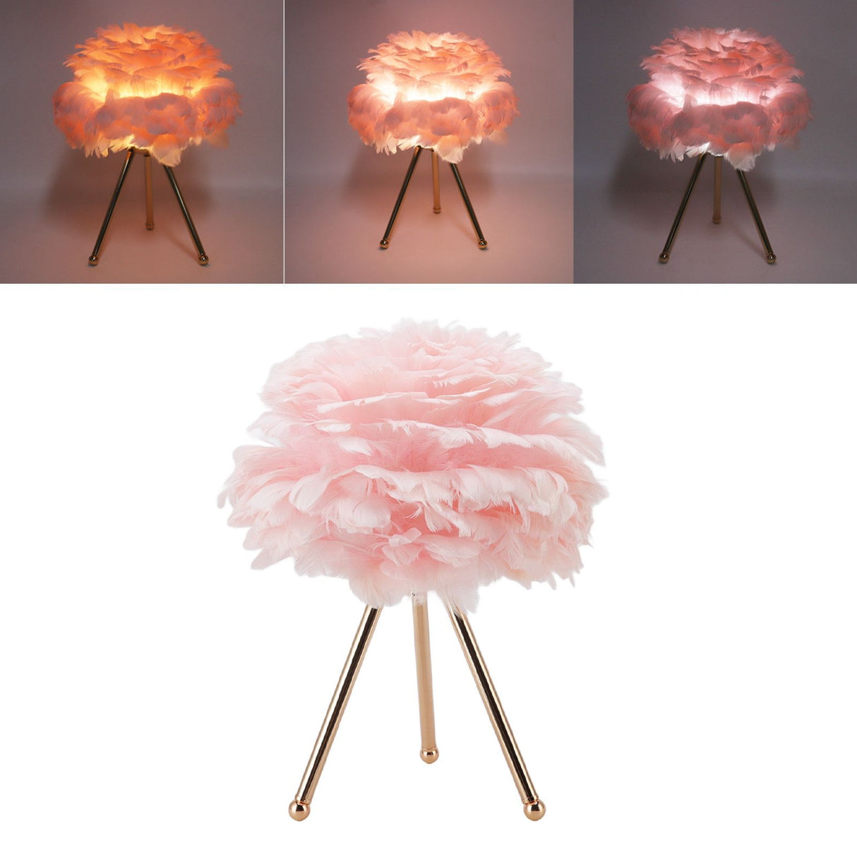 Feather Table Lamp Adjustable Color Brightness Rechargeable Touch Control Decoration Night Light Pink