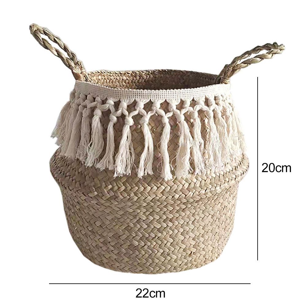 Natural Seagrass Storage Basket Foldable Woven Laundry Basket Handmade Straw Basket