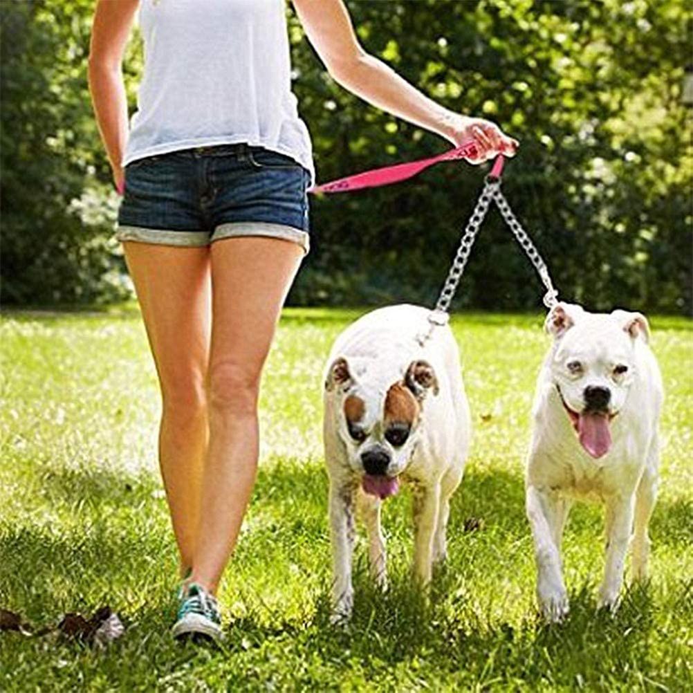 1 pcs Pets Double Head Dog Leash Aluminum Alloy Twin Lead Traction Belt Pets Chains for Walking Two Dogs(40cm)