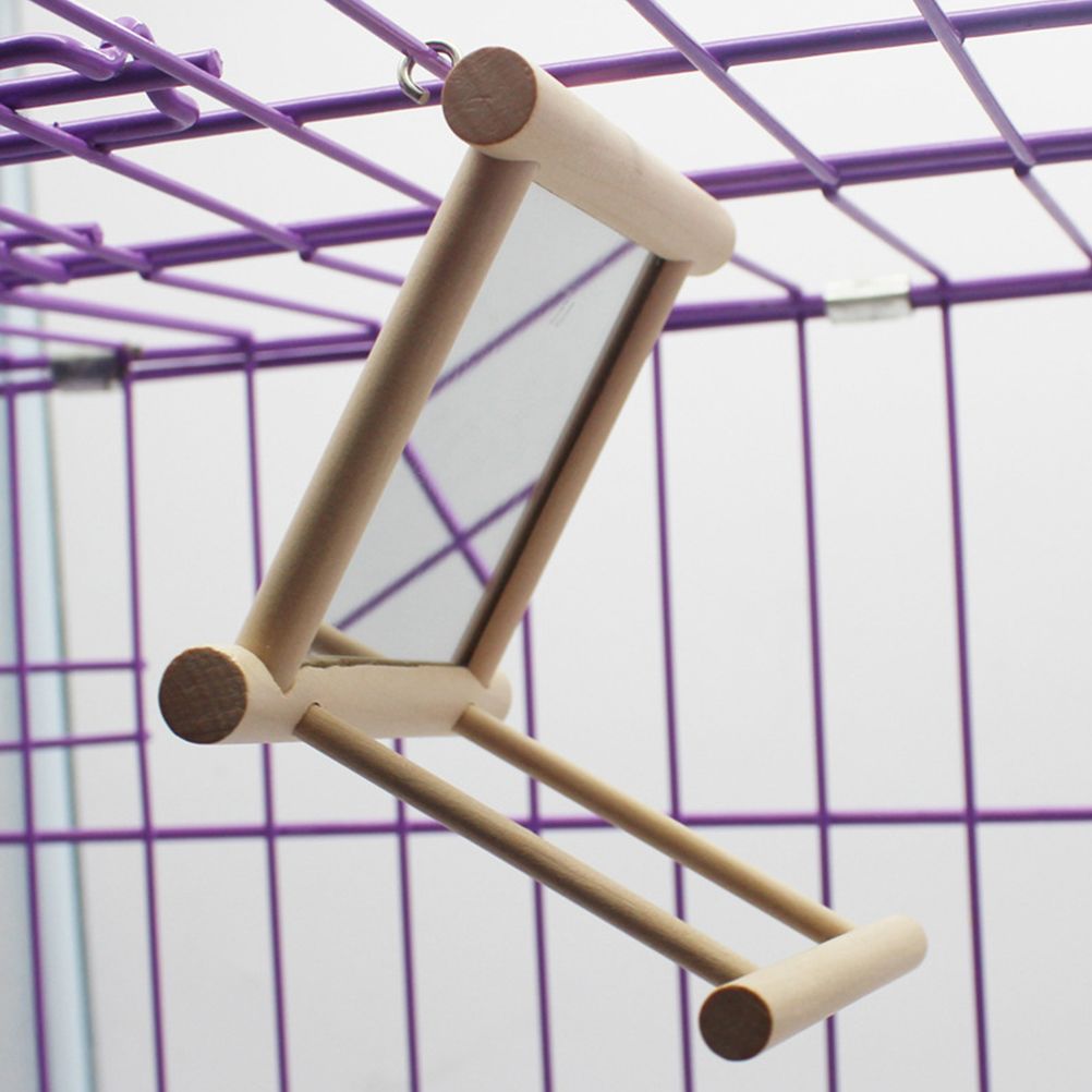 Stand Perch with Mirror for Parrot Pet Accessories Wooden Decorations