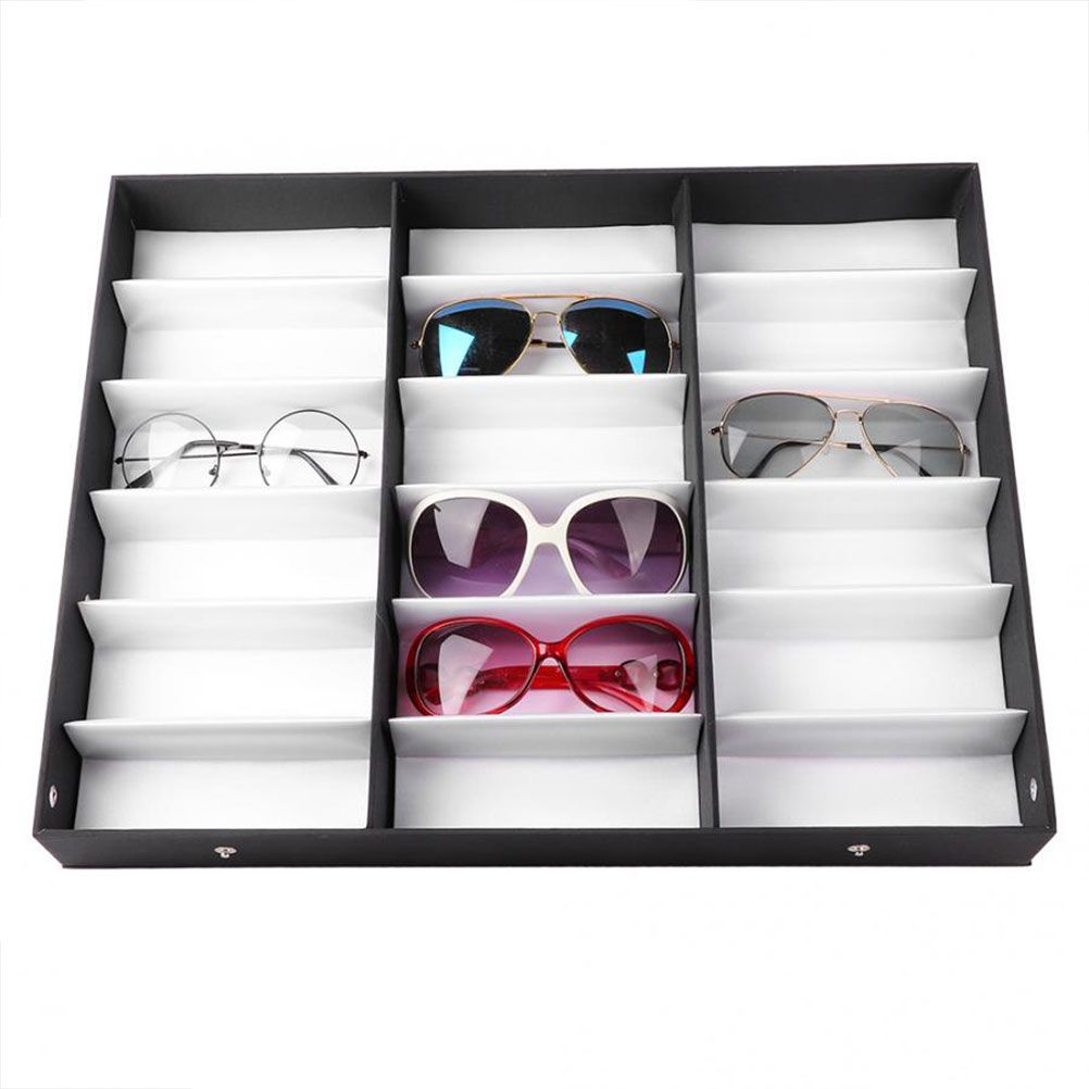 18 Grids PU Leather Eyeglass Glass Display Storage Cases Folding Cover Sunglasses Box Organizer Holder