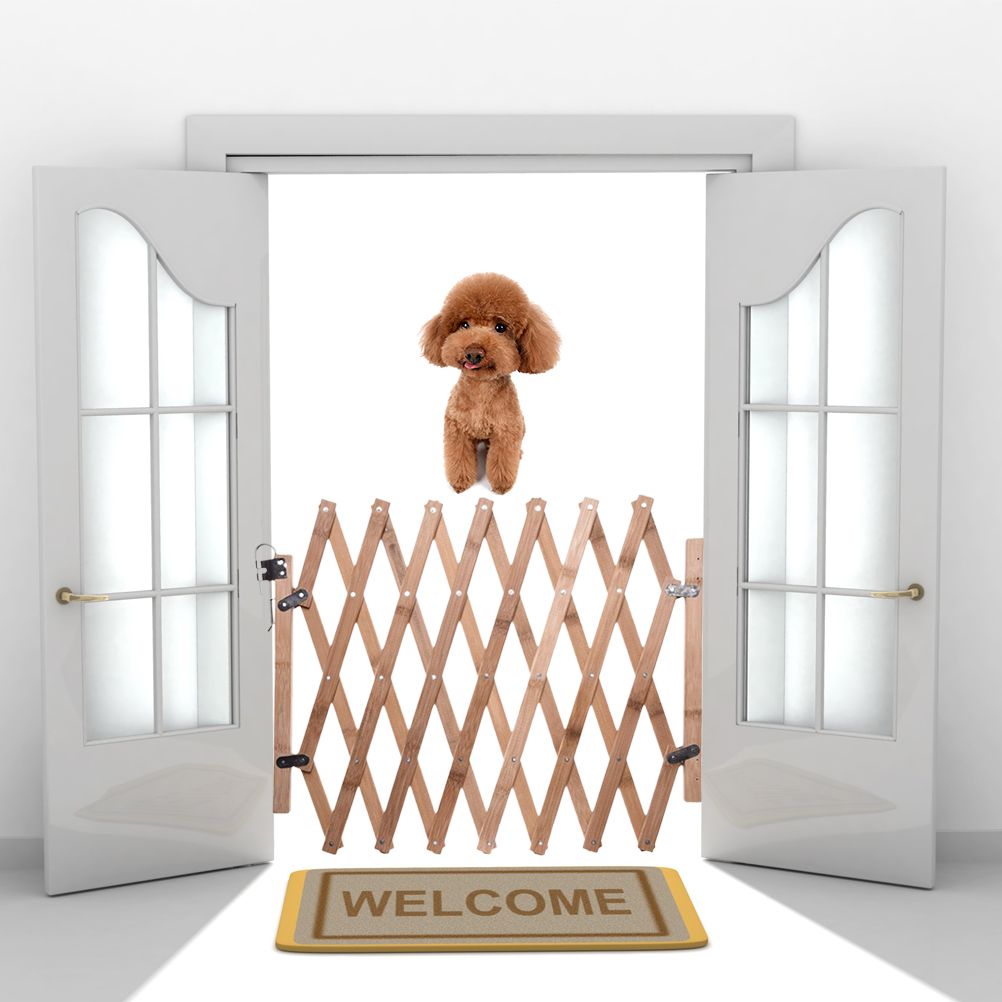 Pet Gate Retractable Adjustable Dog Sliding Door Wood Indoor Dog Gate Doorway Stairs Pet Puppy Safety Fence