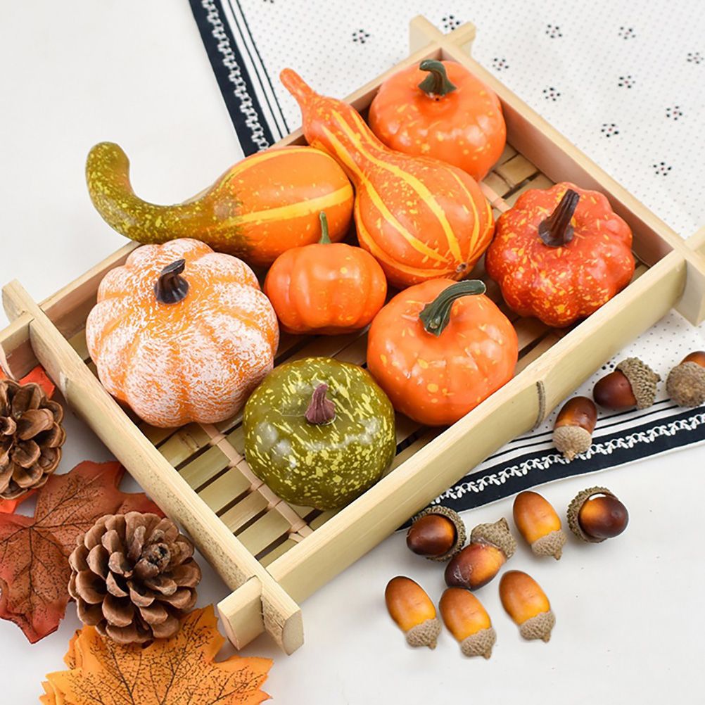 50pcs Halloween Decor Props Artificial Mini Pumpkin Berries Maple Leaf DIY Craft for Halloween Party Decoration
