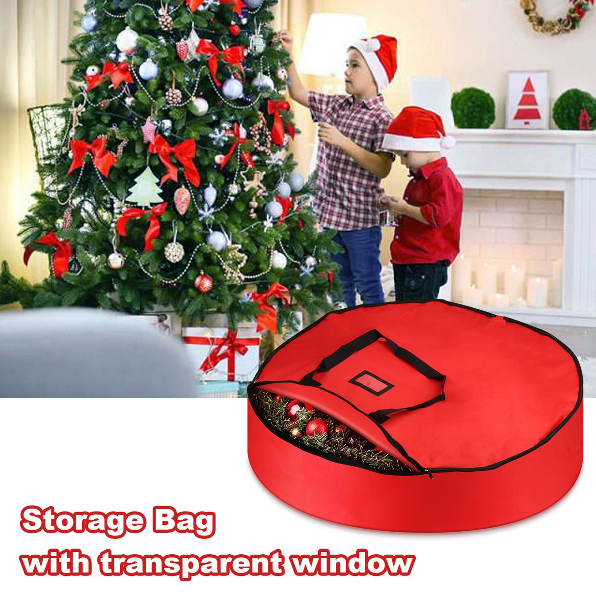 91x20cm Household Christmas Wreath Storage Bag with Handle Waterproof Dustproof Xmas Wreath Organizer