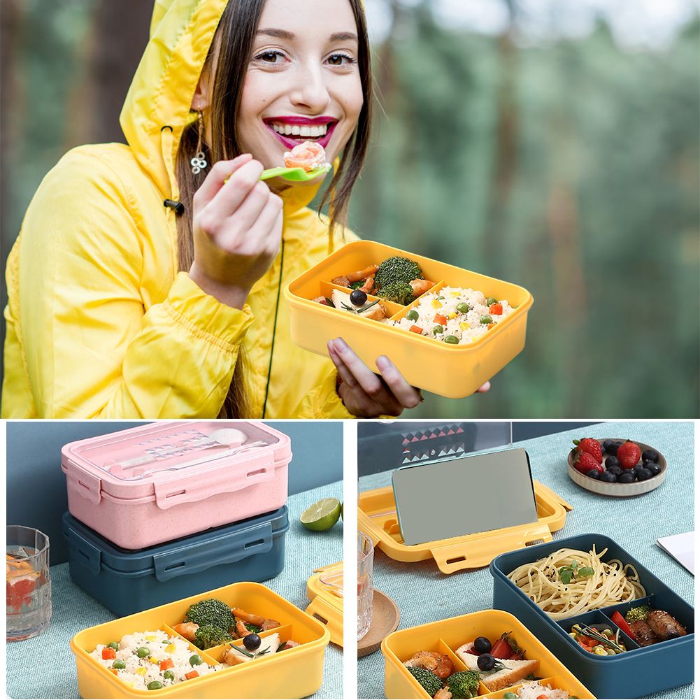 Lunch Boxes Bento Boxes Leakproof Lunch Boxes for Microwave Bento Lunch Boxes with 3 Compartments and Tableware