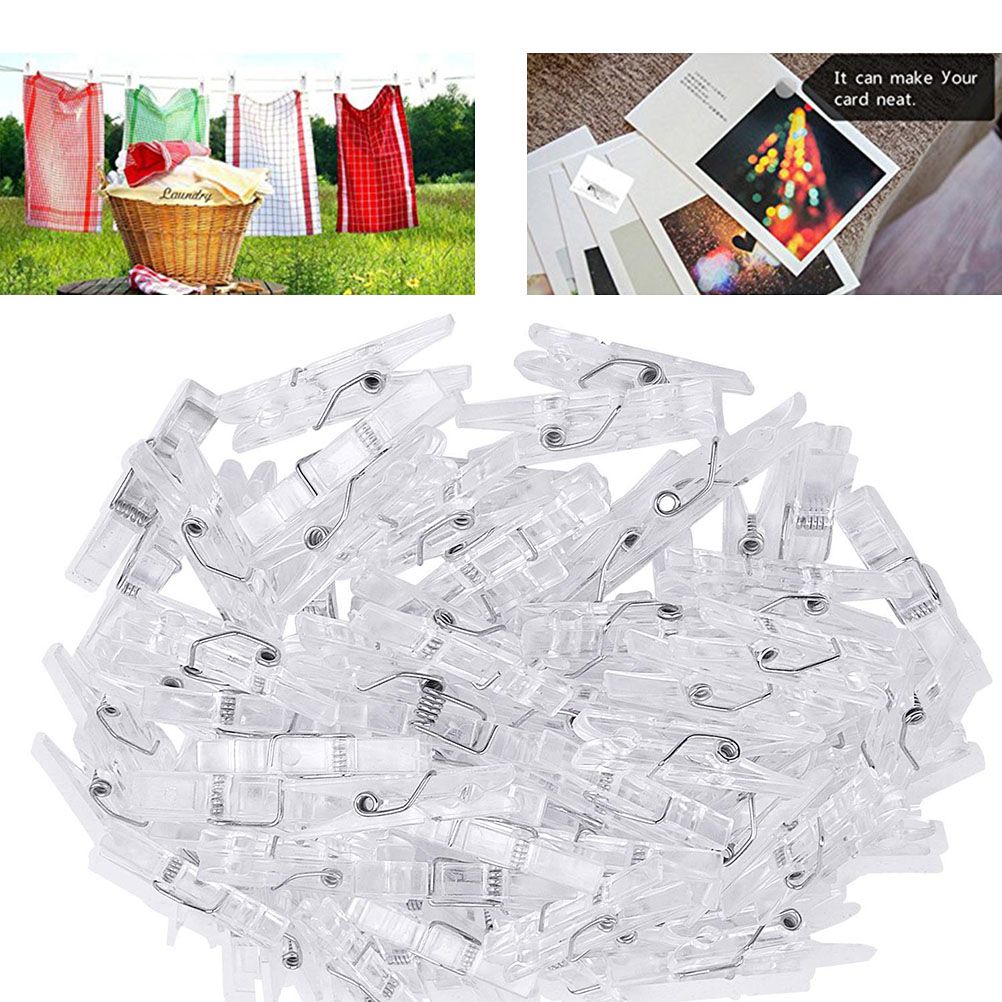 100Pcs Mini Transparent Plastic Utility Paper Clip Clothespins Clip Clothes Line Clips