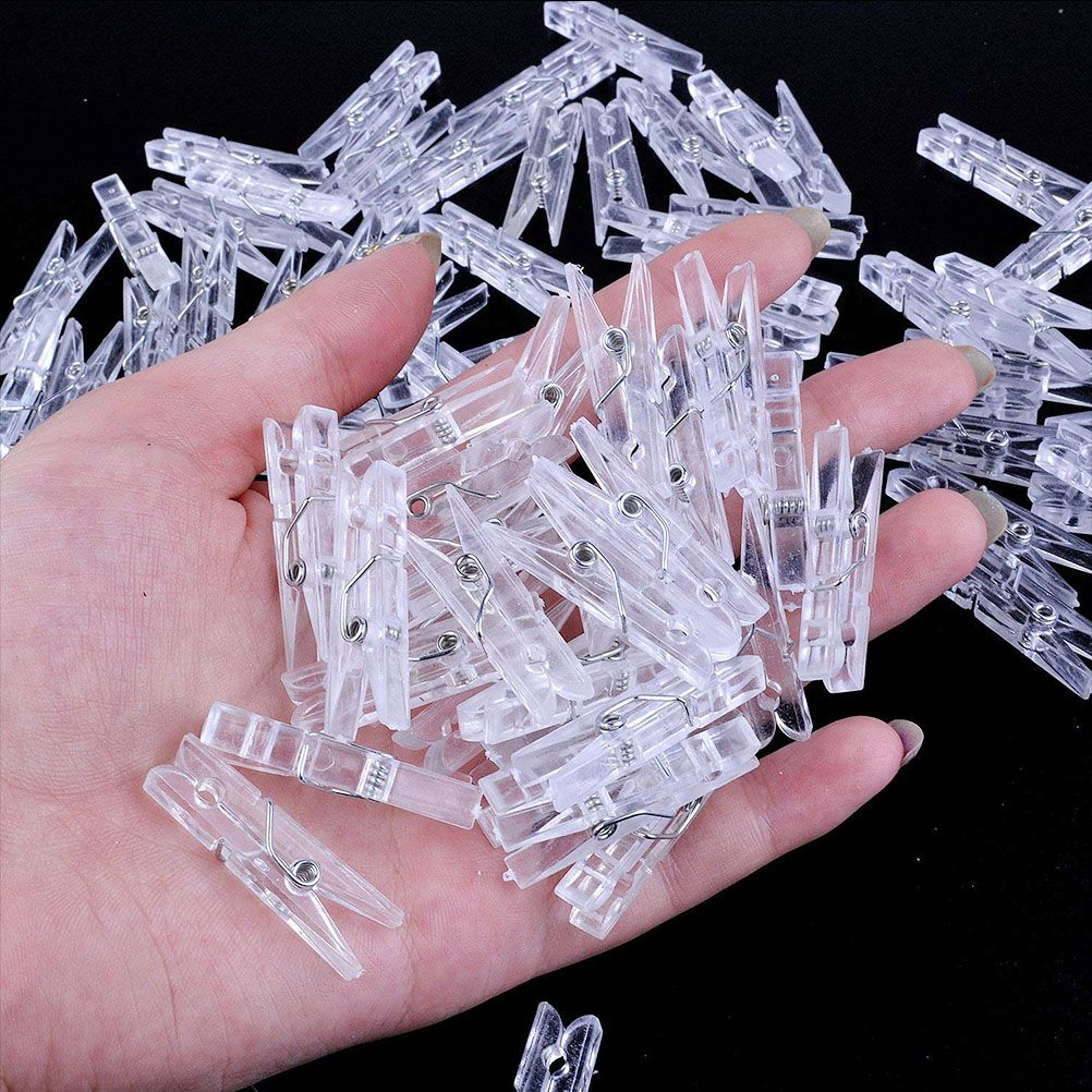 100Pcs Mini Transparent Plastic Utility Paper Clip Clothespins Clip Clothes Line Clips