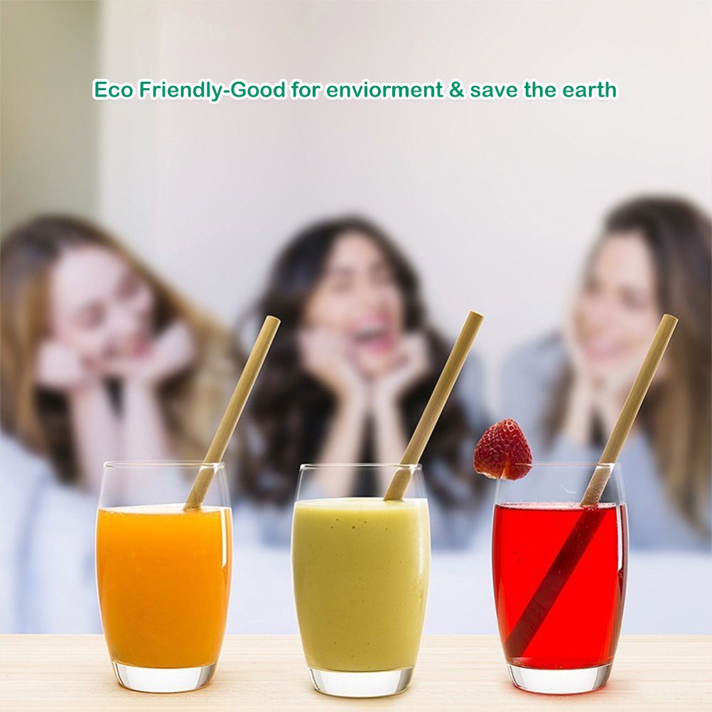 10pcs/set Bamboo Drinking Straws Reusable Eco Friendly Kitchen with Clean Brush
