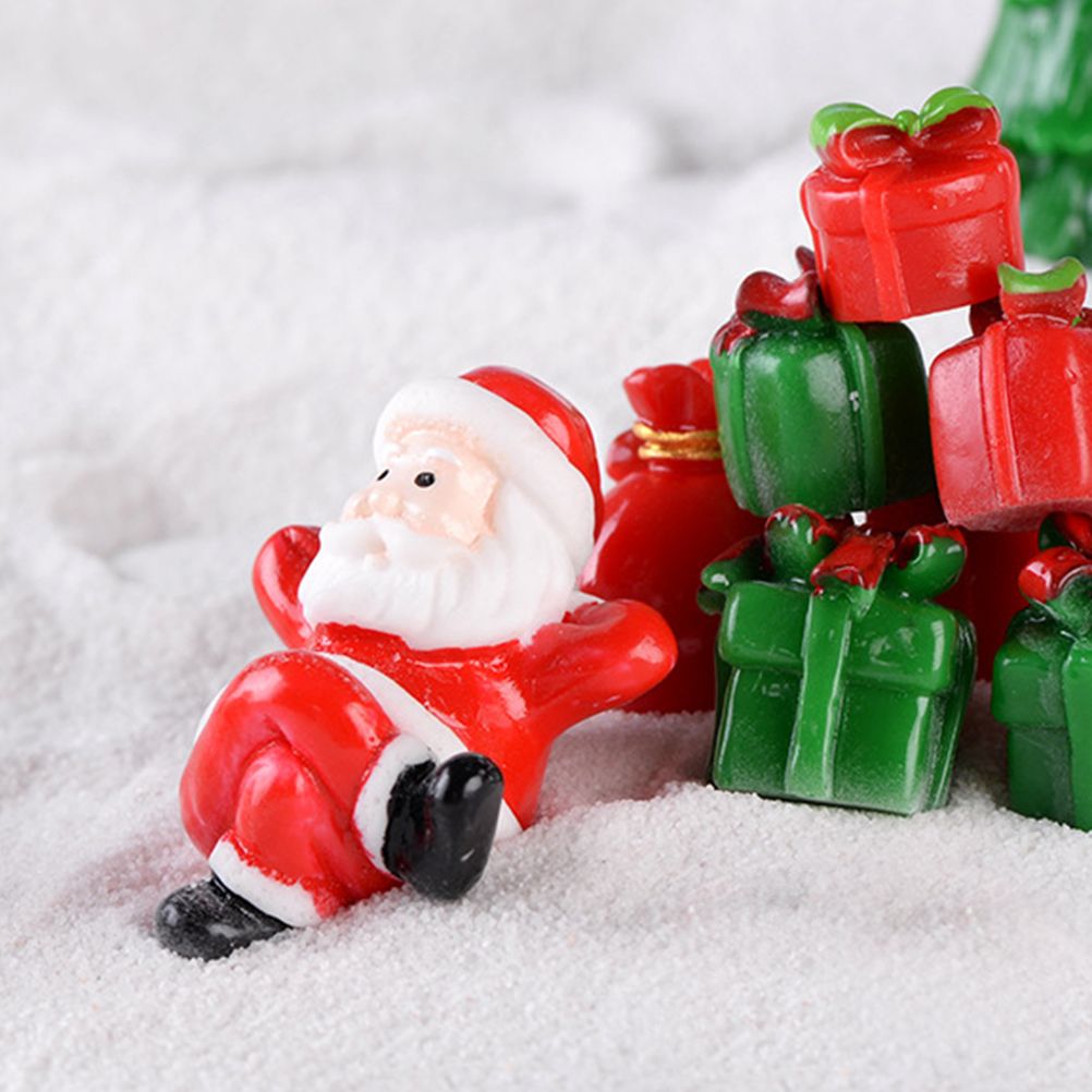 12PCS Christmas Miniature Figurines Santa Claus Tabletop Figurines Resin Gardening Props Christmas Gifts for Kids Friends