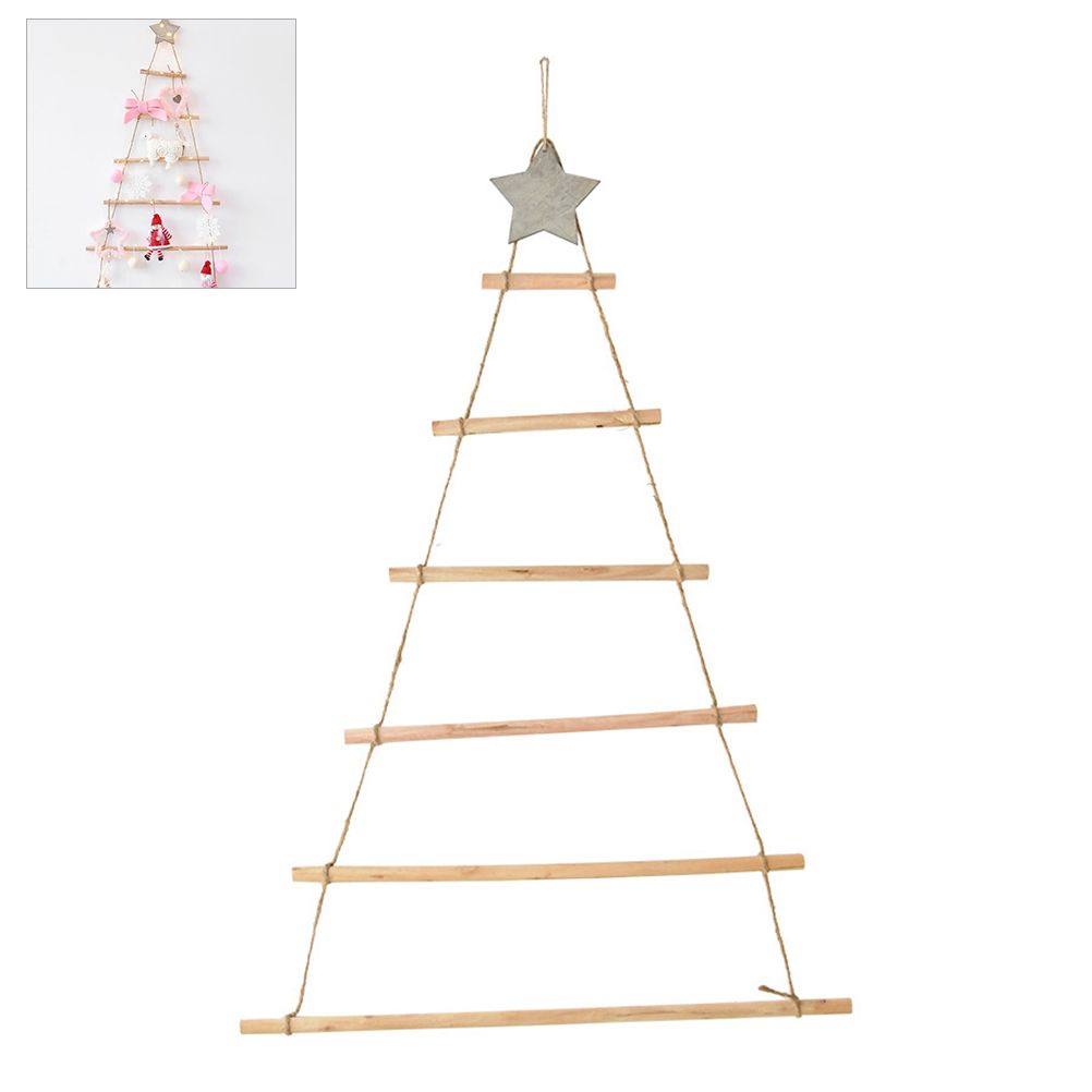 Wooden Hanging Ornaments with Star and Rope Decoration for Wall Christmas Tree