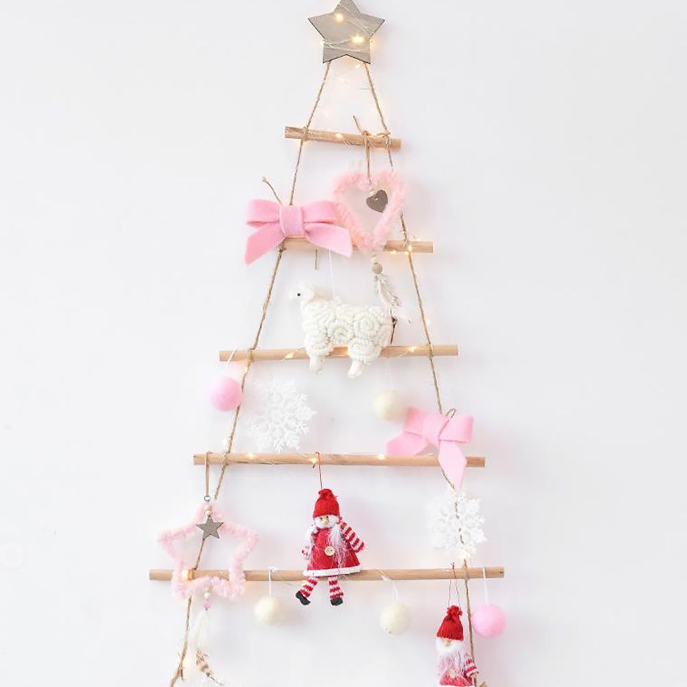 Wooden Hanging Ornaments with Star and Rope Decoration for Wall Christmas Tree