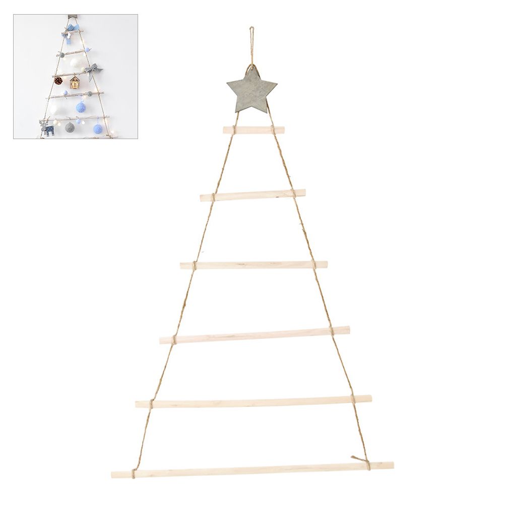 Wooden Hanging Ornaments with Star and Rope Decoration for Wall Christmas Tree