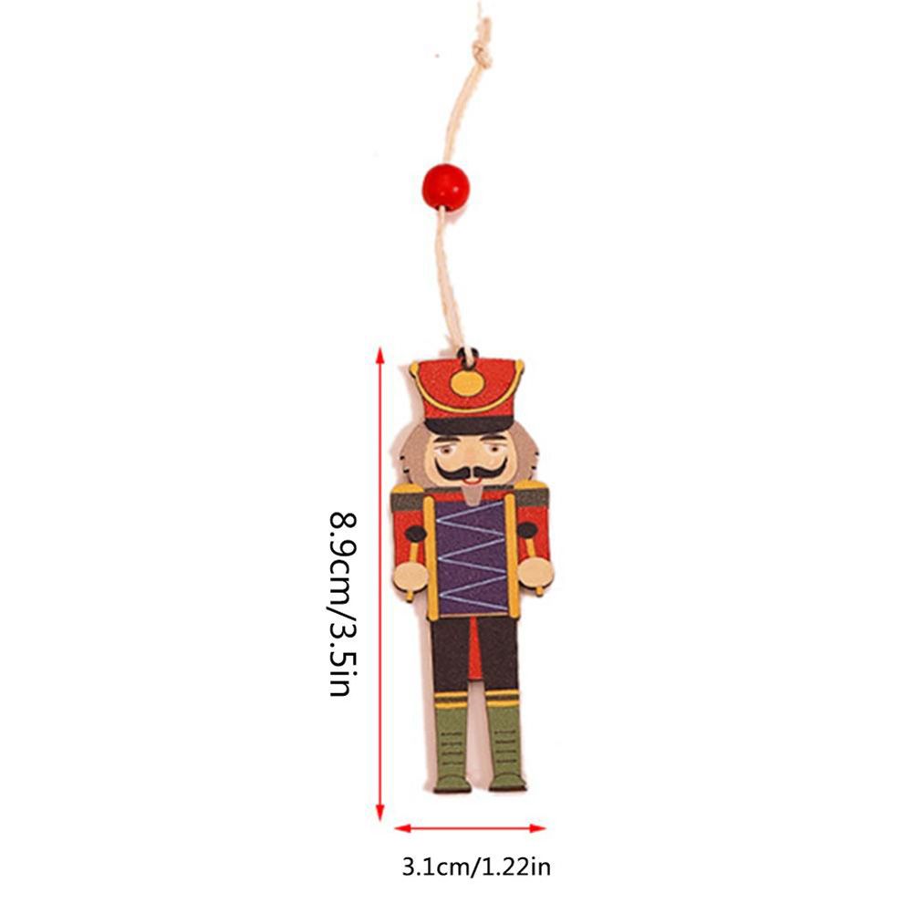 9Pcs Christmas Walnut Soldier Wooden Pendant Colorful Printed Wooden Pendant Christmas Tree Holiday Party Decorations