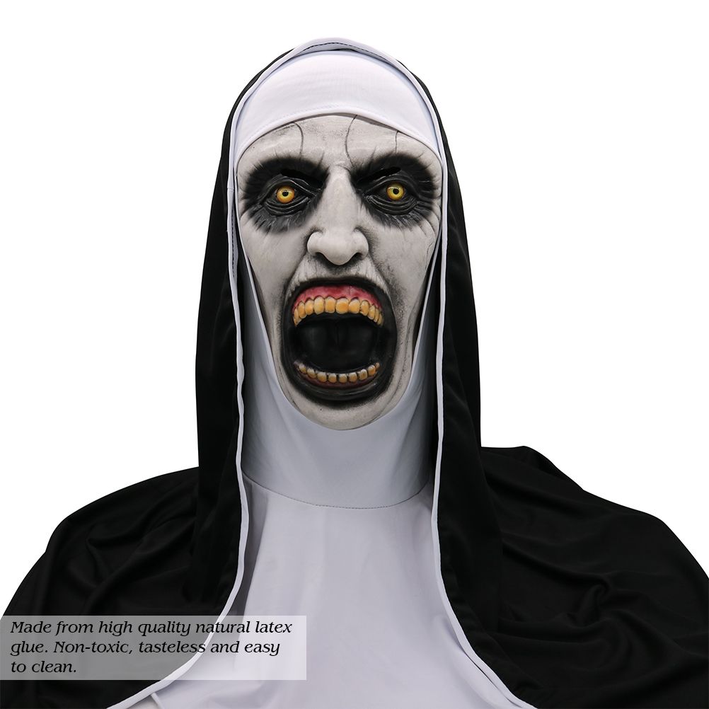 Halloween Nun Horror Mask Cosplay Scary Latex Masks With Headscarf Full Face Helmet Halloween Party Props