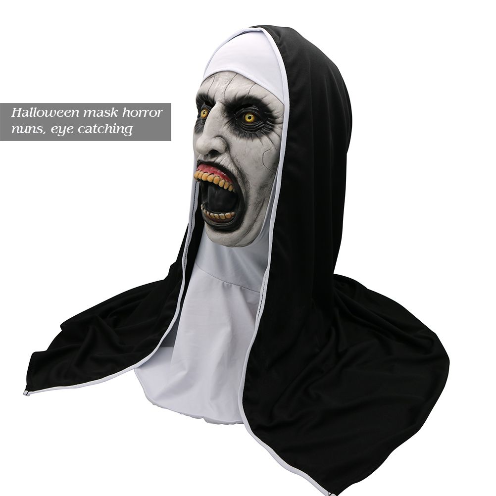 Halloween Nun Horror Mask Cosplay Scary Latex Masks With Headscarf Full Face Helmet Halloween Party Props