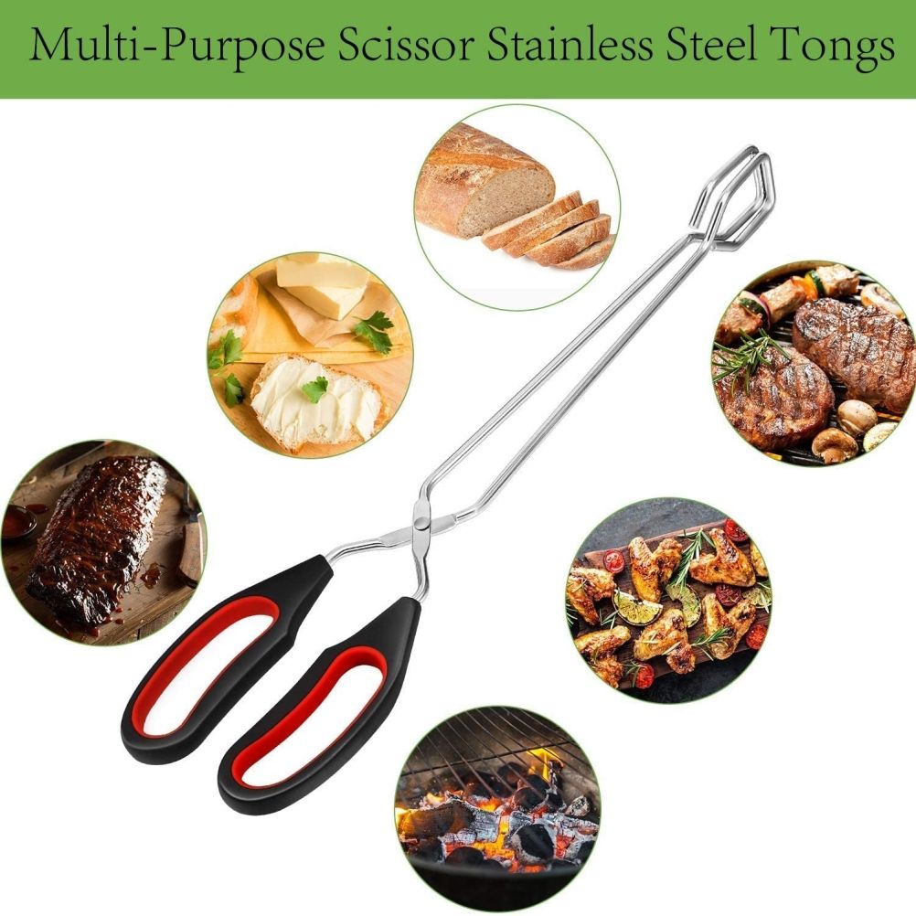 3PCS Scissor Tongs 12Inch/ 11Inch/ 9Inch Barbecue Scissor Tong Stainless Steel Tongs with Plastic Silicone Kitchen Baking Grilling Wire Tongs