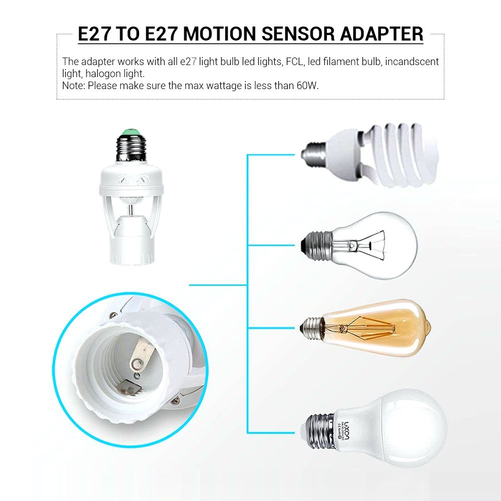 360° Detected Dimmable Infrared Human Body Sensor Lamp Socket Lamp Bulb Adapter