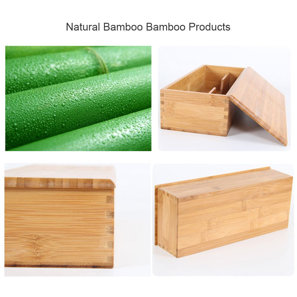 Bamboo Cutlery Storage Box Wooden Storage Container for Tableware Cosmetics