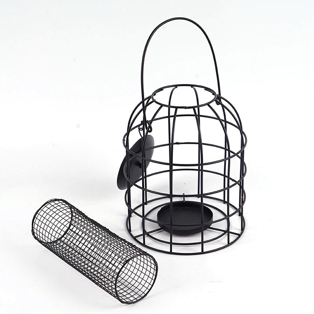 Iron Cage Bird Feeder Metal Bird Food Dispenser Hanging Feeding Column