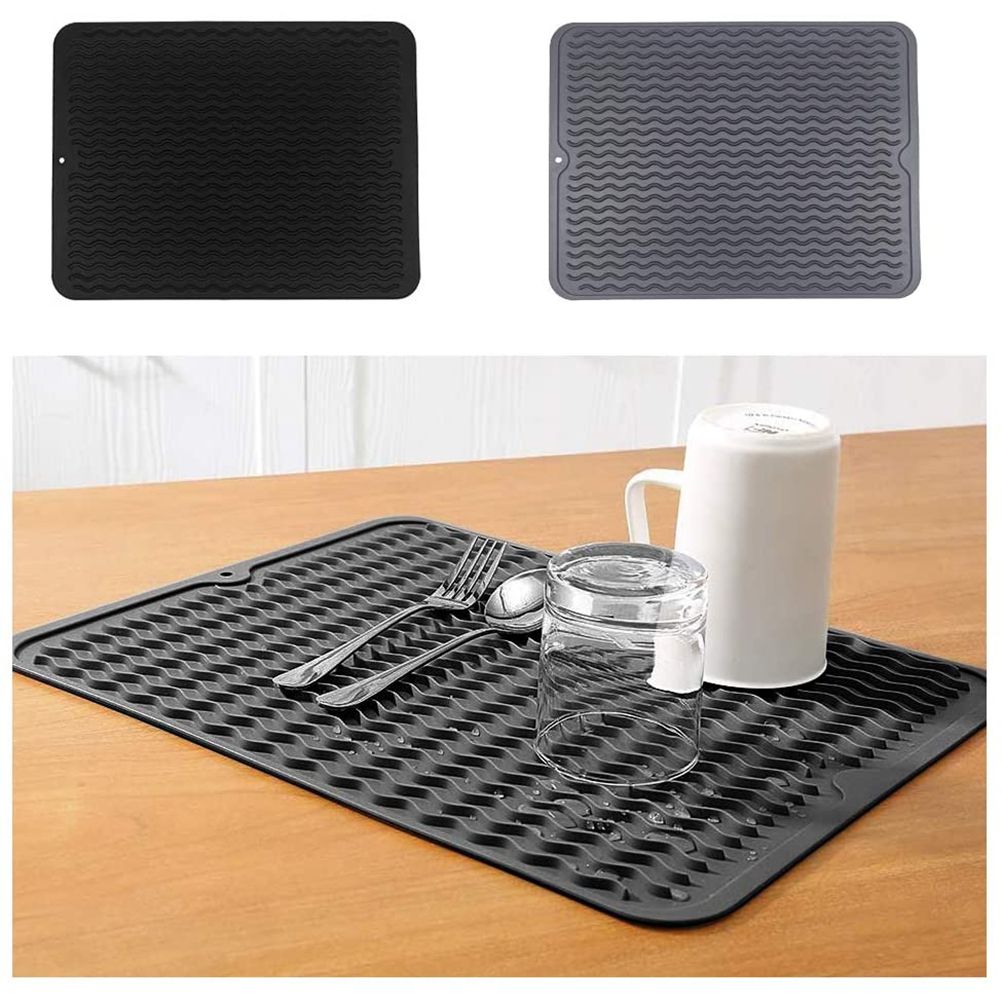 Silicone Drying Mat Silicone Heat Resistant Draining Mat 40 x 30 cm Non Slip Dish Drying Mat Kitchen Pot Coasters Place Mats