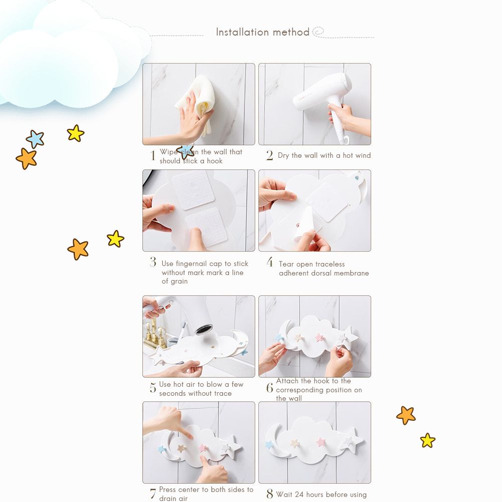 Cloud Moon Star Wall Mounted Hooks DIY Hanger Wall Decoration Children's Room Decor