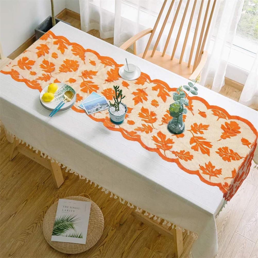 Maple Leaf Lace Table Runner Autumn Tablecloth Table Decoration for Thanksgiving Harvest Season