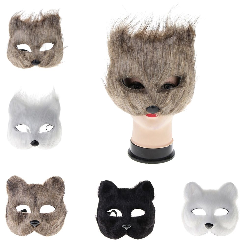 Halloween Fluffy Mask Masquerade Halloween Mask Props Animal Half Face Mask for Men and Women