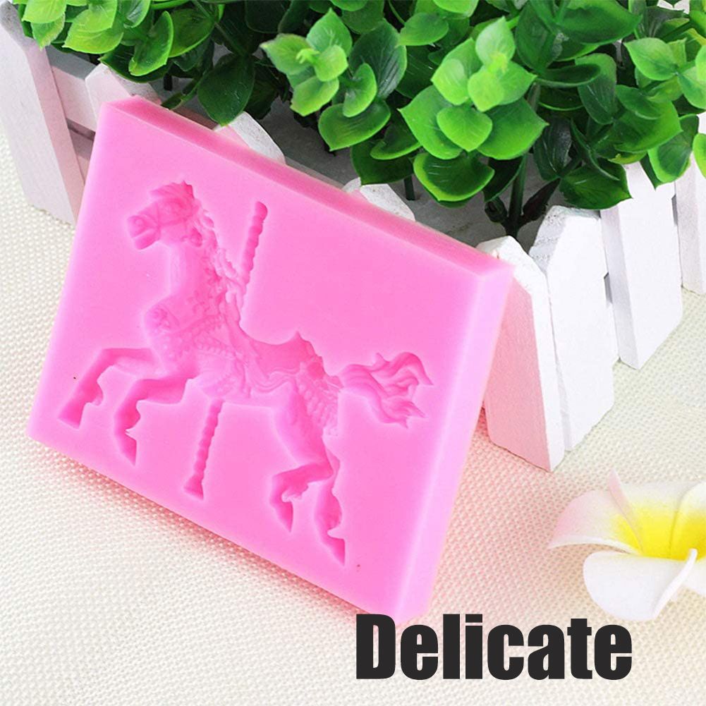 Silicone Mold 3D Carousel Horse Chocolate Mold Non Stick Fondant Mold for Decorating Cakes Chocolate Baking Kitchen
