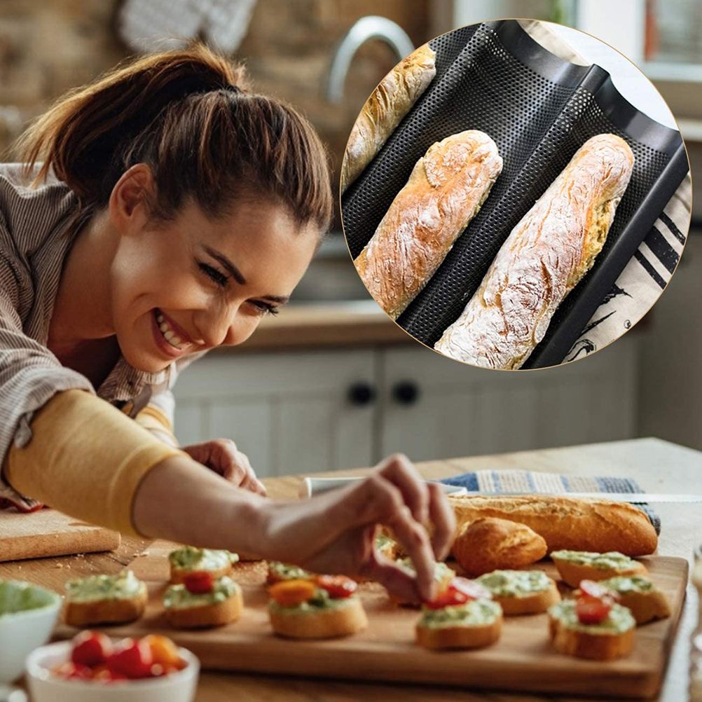 3 Loaf Baguette Pan French Bread Baking Pan Nonstick Bake Mold Toast Cooking Bakers Molding