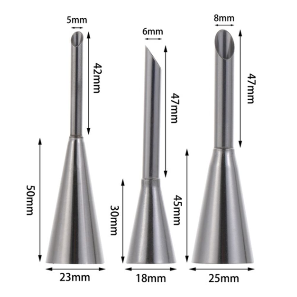 3PCS/Set Stainless Steel Cream Puff Nozzles Pastry Tips Piping Nozzles Cupcake Cake Decorating Tool