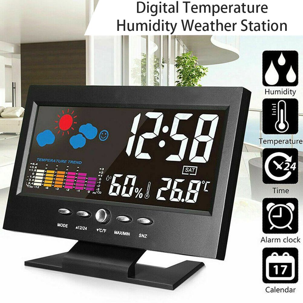 Intelligent Digital Display Weather Clock Wireless Temperature Humidity Meter with Calendar Large Screen Alarm Clock