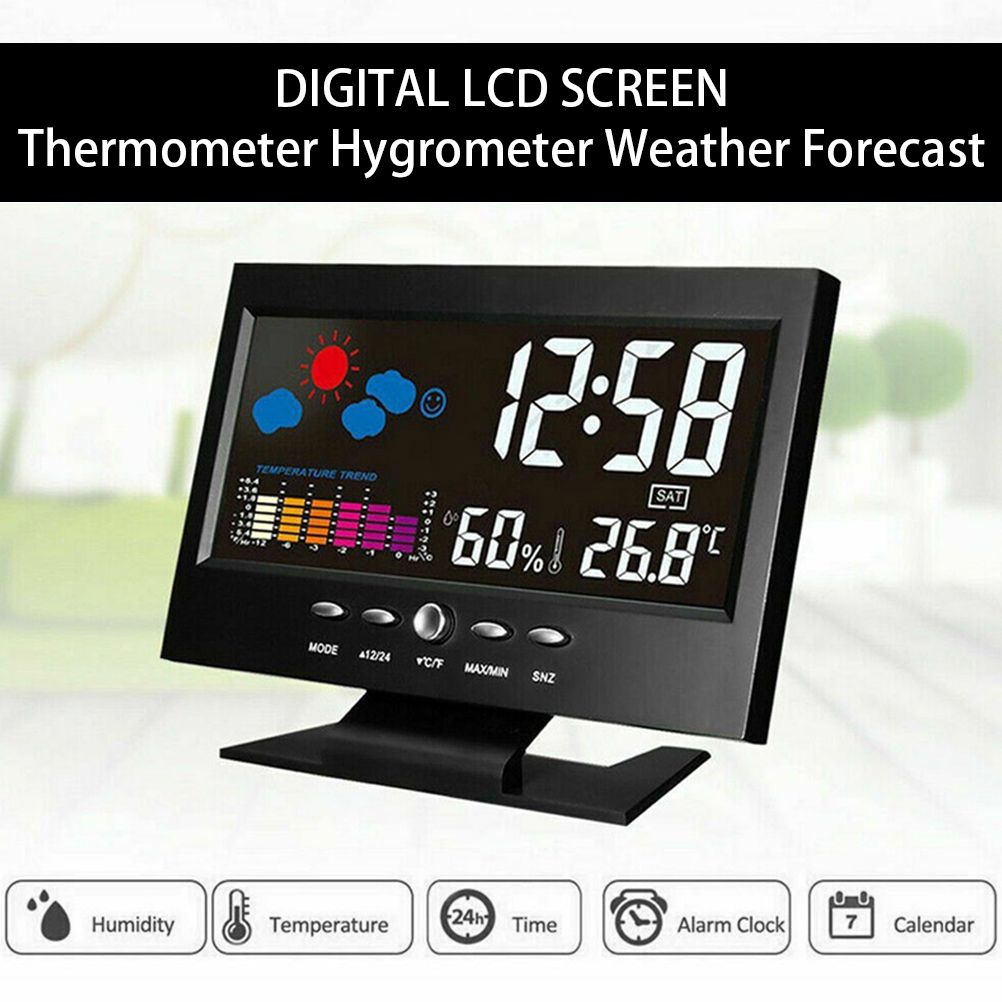 Intelligent Digital Display Weather Clock Wireless Temperature Humidity Meter with Calendar Large Screen Alarm Clock