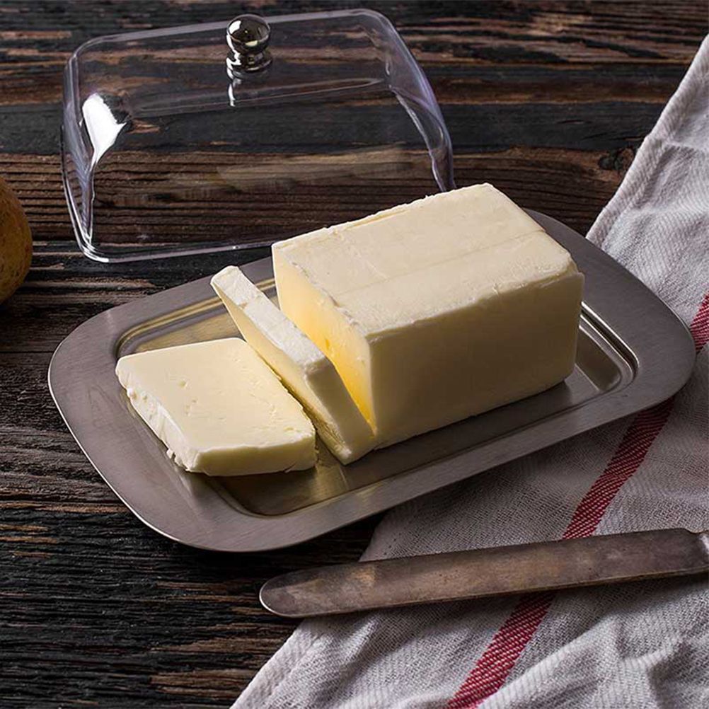 Butter Dish Stainless Steel Food Storage Dish with Transparent Sealing Lid