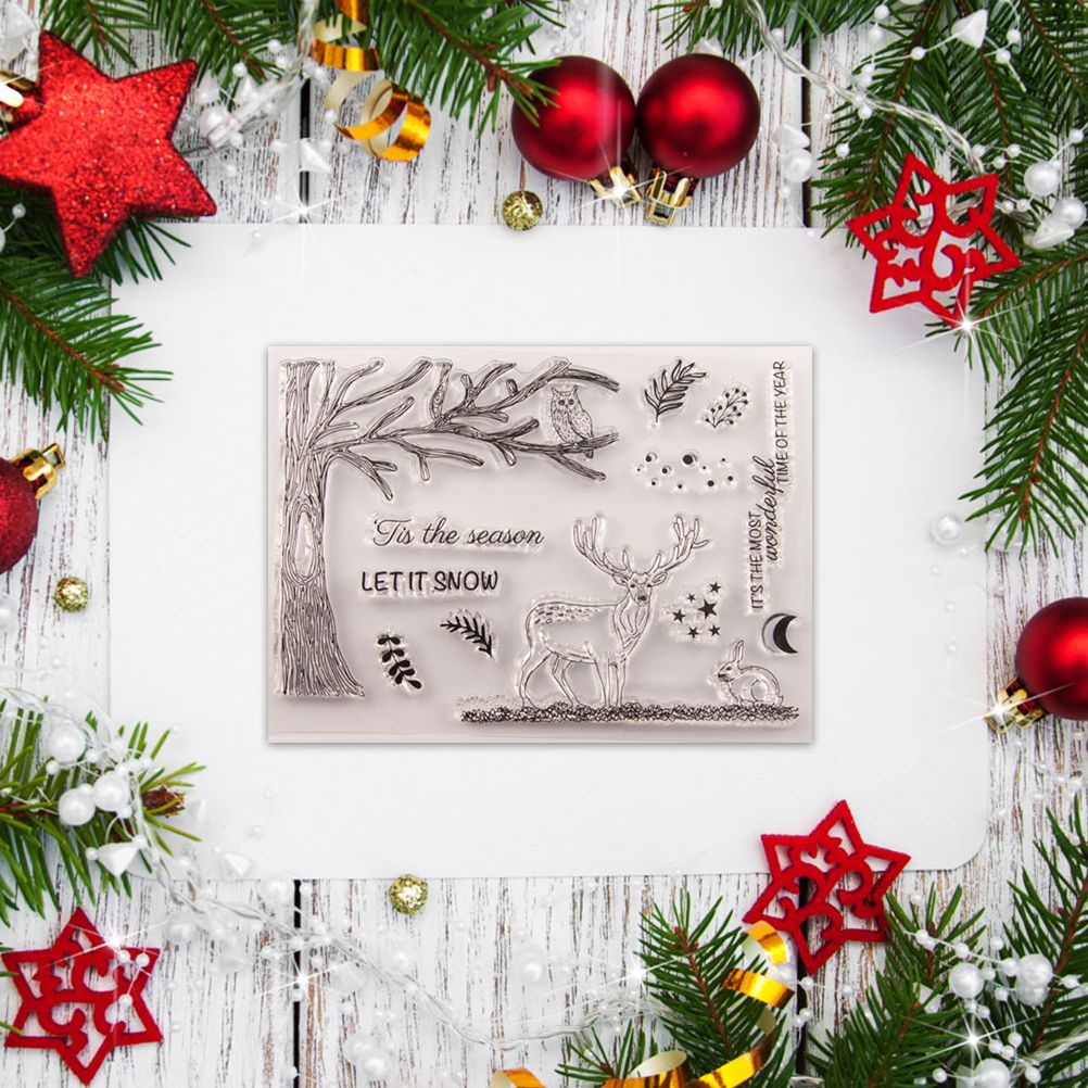 Christmas Clear Stamps Christmas DIY Silicone Clear Stamps Cute Stamps for Card Making Crafting Scrapbooking Album