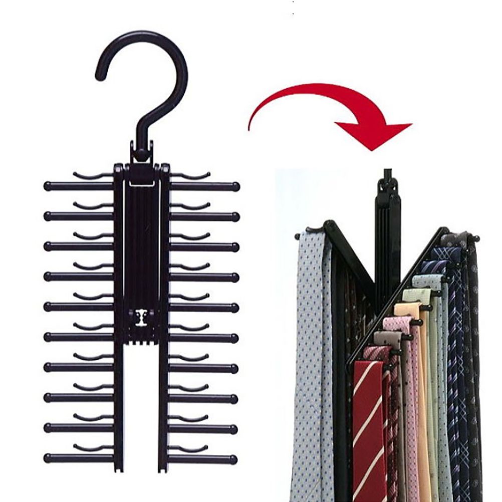 20 Rows Multifunction Tie Rack with Non Slip Clips 360 Degree Rotation Tie Rack