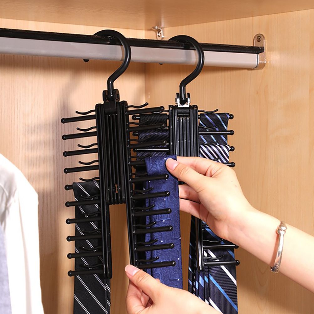 20 Rows Multifunction Tie Rack with Non Slip Clips 360 Degree Rotation Tie Rack