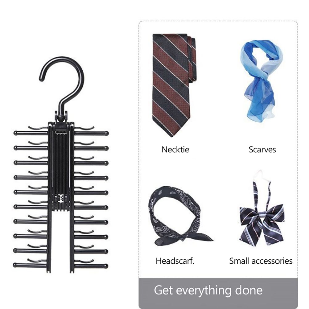 20 Rows Multifunction Tie Rack with Non Slip Clips 360 Degree Rotation Tie Rack
