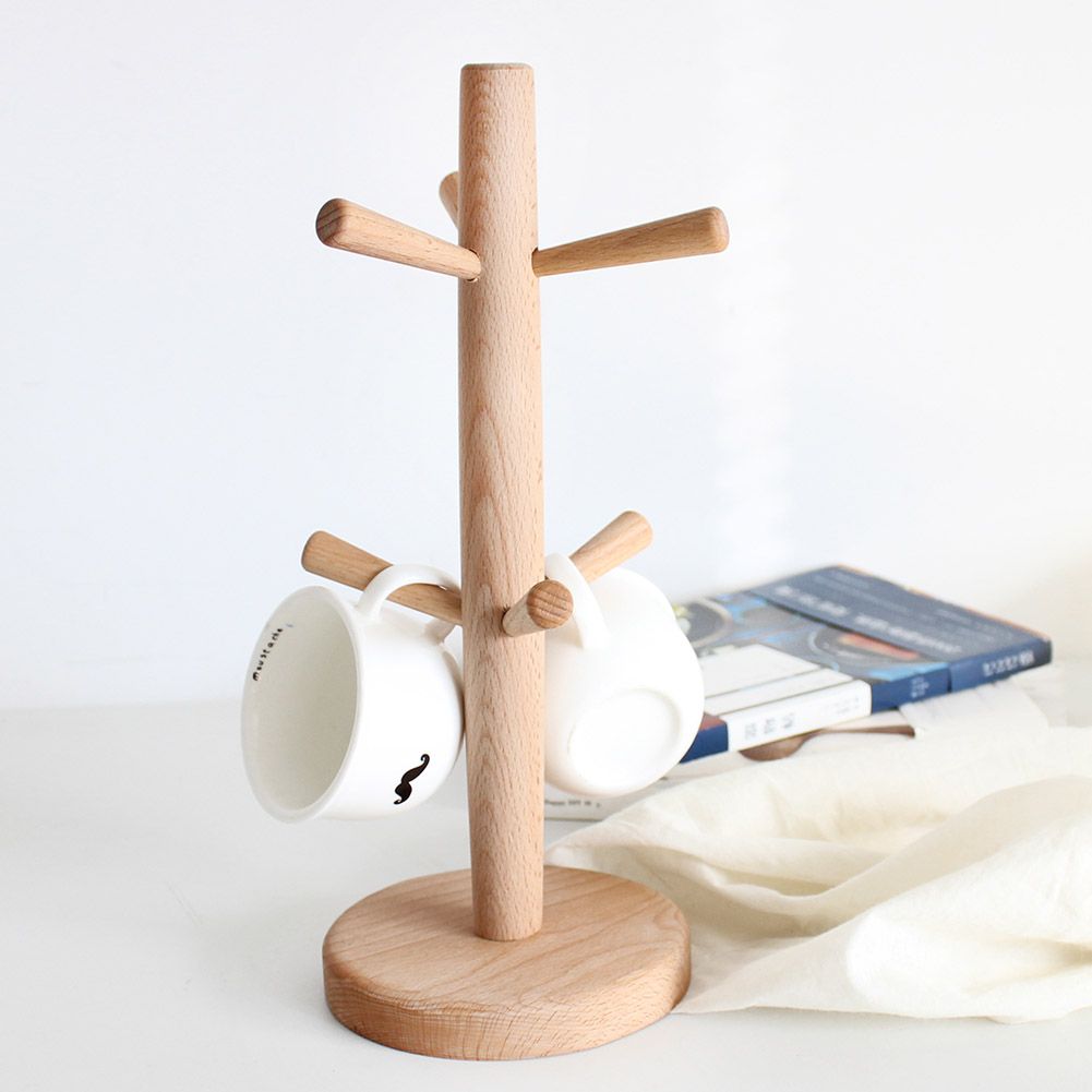 Wooden Tree Shape Mug Drying Cups Storage Rack Holder With 6 Hooks Home Kitchen Drain Hanger Stand