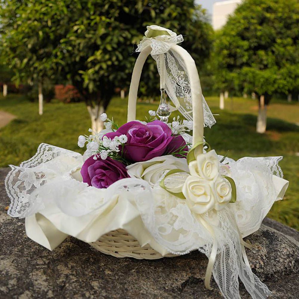 Wedding Flower Basket Wedding Flower Girl Basket Hand Woven Lace Wedding Basket