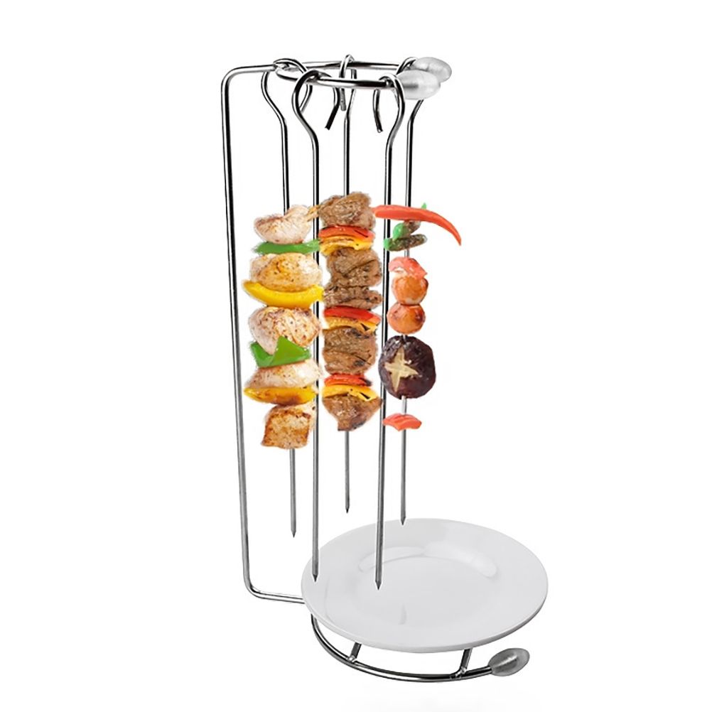 Stainless Steel Barbecue Skewers with Rack Grilling Needle and Holder Set Reusable Barbecue Tools