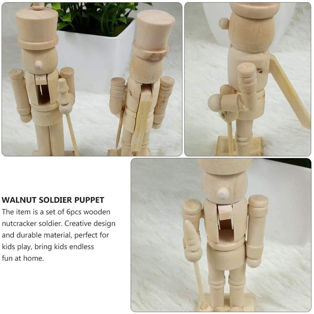 6pcs 12cm Christmas Nutcracker Ornament Set Wooden Nutcracker Character Soldier Toy Wooden Doll Figurine Painting Toy