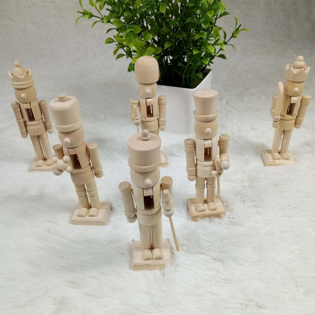 6pcs 12cm Christmas Nutcracker Ornament Set Wooden Nutcracker Character Soldier Toy Wooden Doll Figurine Painting Toy