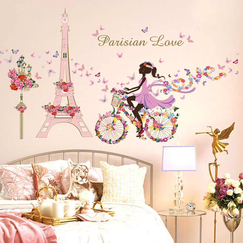Wall Stickers Paris Eiffel Tower Wall Decal Stickers Repeatable Pasting Wall Decoration for Girls Bedroom