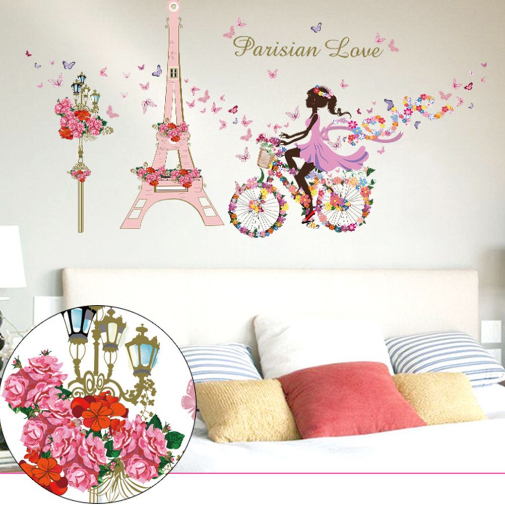 Wall Stickers Paris Eiffel Tower Wall Decal Stickers Repeatable Pasting Wall Decoration for Girls Bedroom