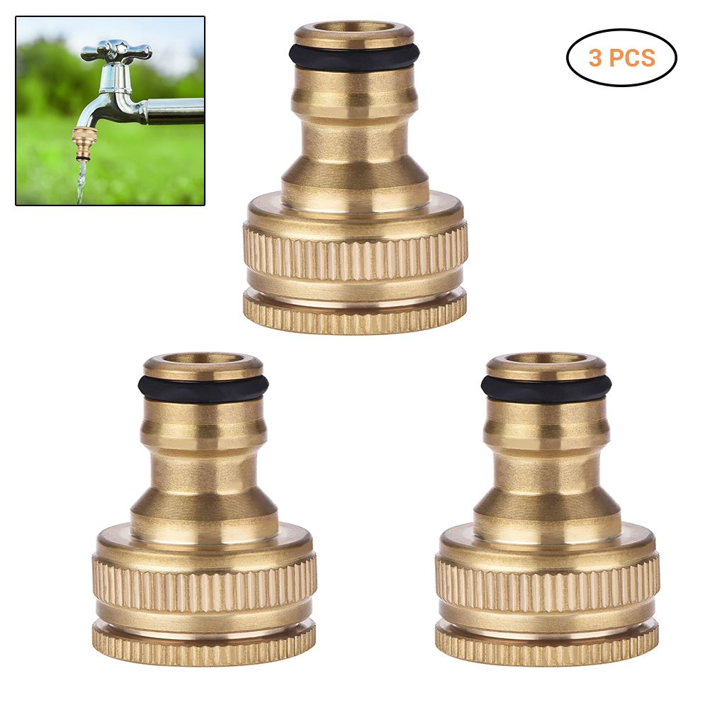 3 Pcs Brass Hose Tap Connector 1/ 2 Inch 3/ 4 Inch Garden Water Hose Adapter Thread Pipe Tap Faucet Connector Adapter